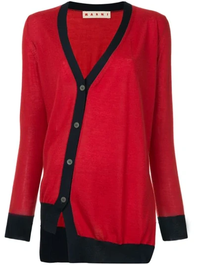 Marni Cashmere Off-centre Fastening Cardigan In Red
