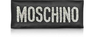 Moschino Crystal Embellished Logo Clutch - Black