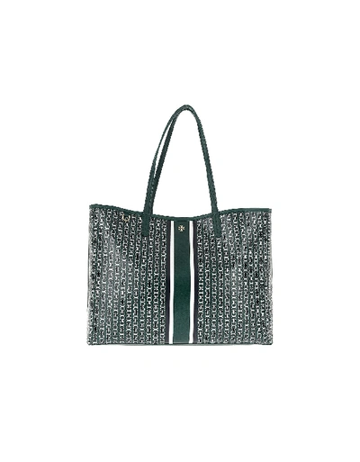 Tory Burch Gemini Link Coated Canvas Tote In Norwood Green/gold