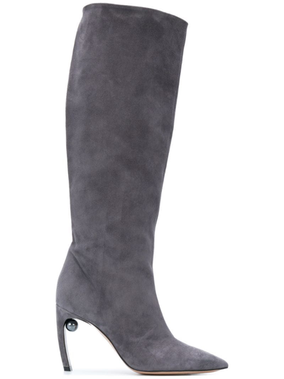 Nicholas Kirkwood Mira Pearl-heeled Suede Boots In Grey
