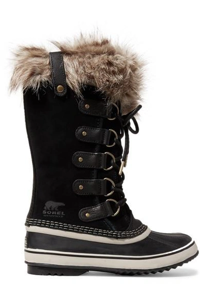 Sorel Joan Of Arctic Faux Fur-trimmed Waterproof Suede And Rubber Boots In Black