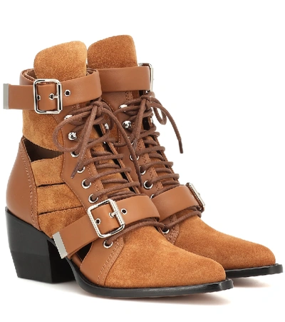 Chloé Women's Rylee Suede & Leather Open-toe Lace Up Booties In Natural