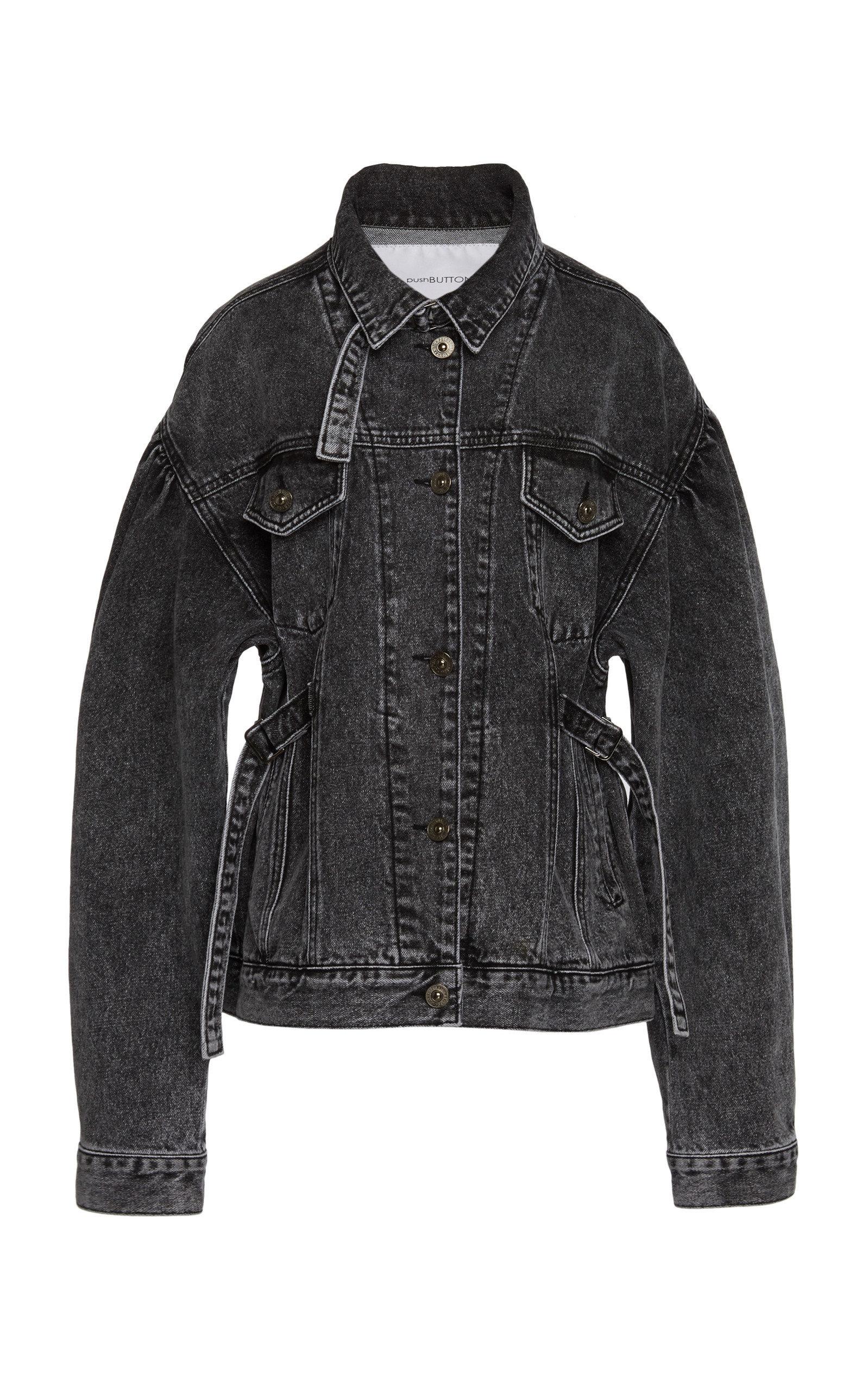Pushbutton Denim Cinched Waist Jacket In Grey ModeSens