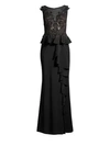 Basix Black Label Sleeveless Floral-lace Peplum Gown In Black