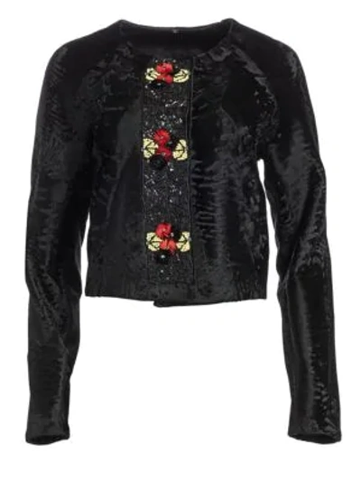 The Fur Salon Embellished Broadtail Fur Bolero Jacket In Black