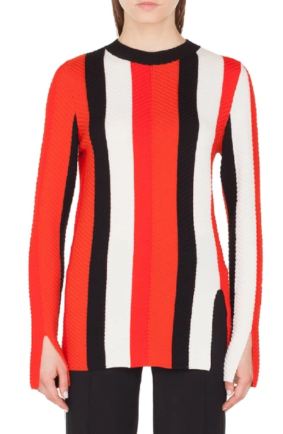Akris Punto Herringbone Stripe Merino Pullover Sweater In Crema Rosso