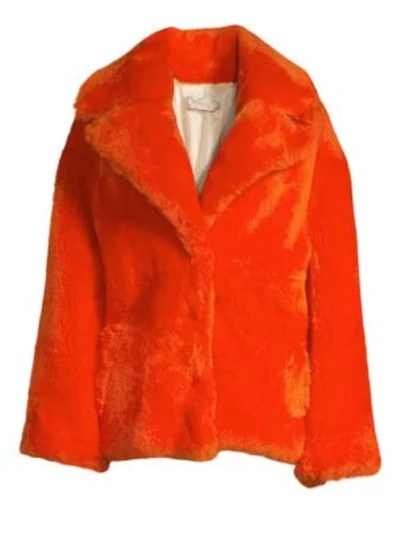 Anne Vest Sirid Notch Collar Shearling Coat In Dark Orange