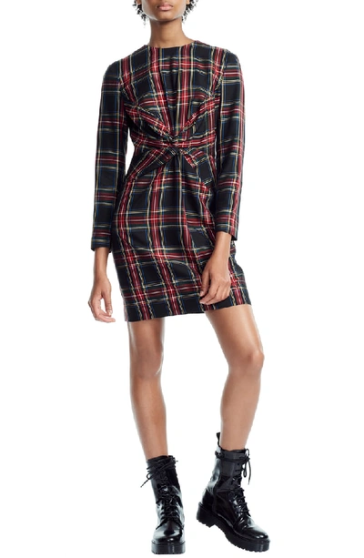 Maje Plaid Twist Front Dress In Checked