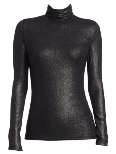 Majestic Metallic Turtleneck Top In Metal Noir