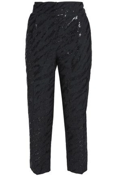 Brunello Cucinelli Woman Cropped Sequin-embellished Wool And Linen-blend Tapered Pants Charcoal