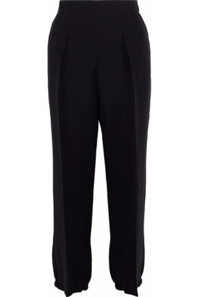 Giorgio Armani Pleated Silk-crepe Straight-leg Pants In Black