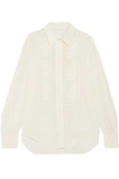 Chloé Embroidered Silk Crepe De Chine Shirt In Off-white