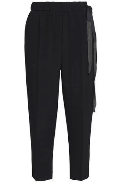 Brunello Cucinelli Woman Cropped Bead-embellished Crepe Tapered Pants Black