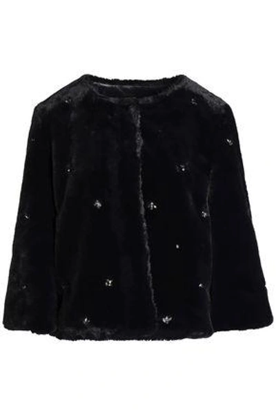 Joie Woman Nayland Crystal-embellished Faux Fur Jacket Black
