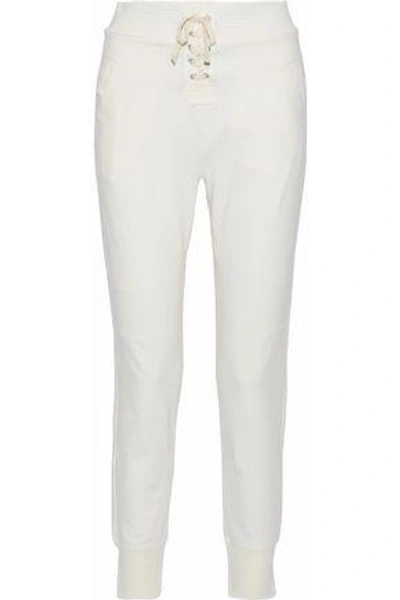 Ana Heart Marley Lace-up French Stretch-cotton Terry Track Pants In Off-white
