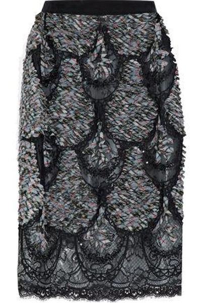 Maison Margiela Woman Embellished Checked Woven And Lace Skirt Gray