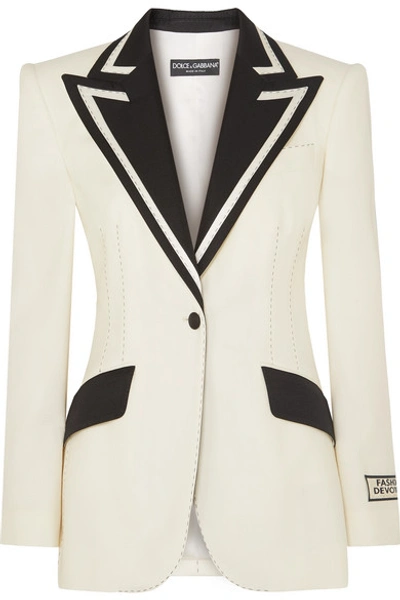 Dolce & Gabbana Contrast-lapel Single-breasted Wool-blend Blazer In Ivory