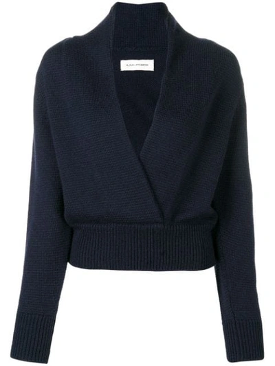 A_plan_application Cropped V-neck Sweater In Blue