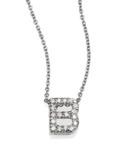 Roberto Coin Tiny Treasures 0.08 Tcw Diamond & 18k White Gold Initial Necklace In Initial B