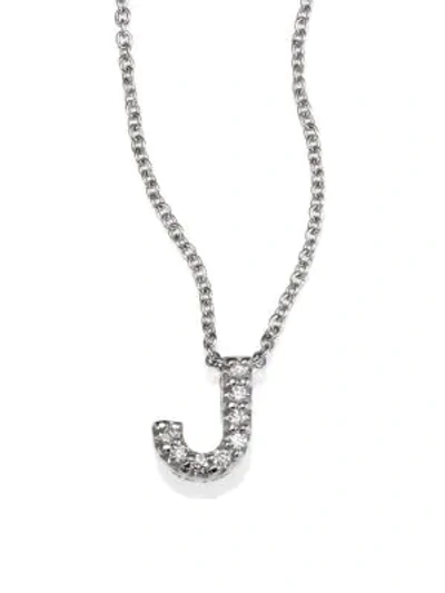 Roberto Coin Tiny Treasures 0.08 Tcw Diamond & 18k White Gold Initial Necklace In Initial J