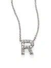 Roberto Coin Tiny Treasures 0.08 Tcw Diamond & 18k White Gold Initial Necklace In Initial R