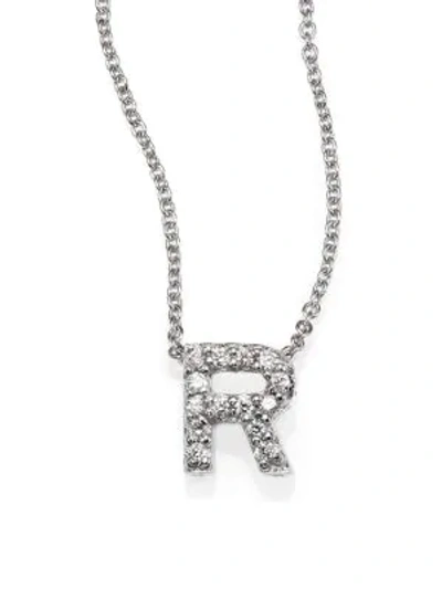 Roberto Coin Tiny Treasures 0.08 Tcw Diamond & 18k White Gold Initial Necklace In Initial R