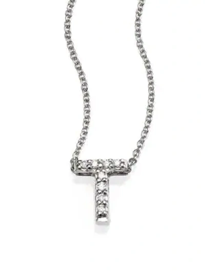 Roberto Coin 18k White Gold "love Letter" Initial Pendant Necklace With Diamonds, 16" In T