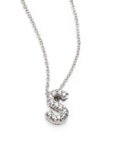 Roberto Coin Tiny Treasures 0.08 Tcw Diamond & 18k White Gold Initial Necklace In Initial S