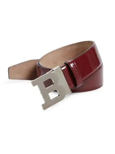 Bally B Buckle Leather Belt In Dark Red