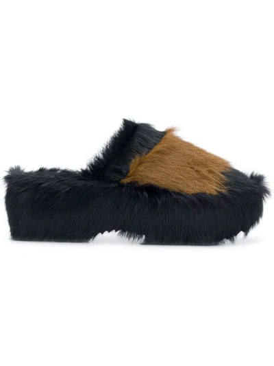 Marni Fur Trimmed Mules In Multicolor