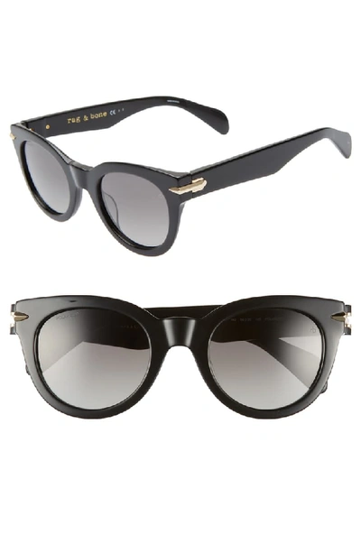 Rag & Bone Core 50mm Polarized Cat Eye Sunglasses - Black In Black/gray
