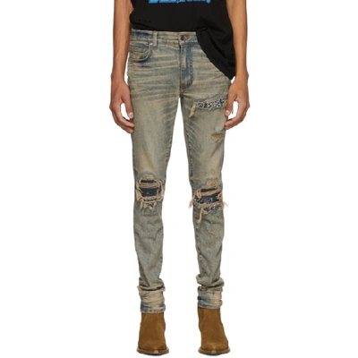 Amiri Mx1 Bandana-ripped Slim-leg Jeans In Blue