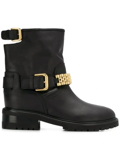 Via Roma 15 Embellished Buckle Boots In Black