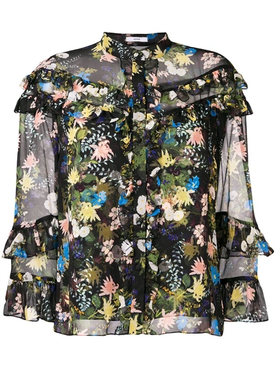 Erdem Printed Ruffle Blouse - Black