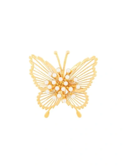 Pre-owned Monet Vintage 1970's Butterfly Brooch In Gold