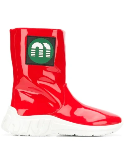 Miu Miu Logo Patch Boots In Red