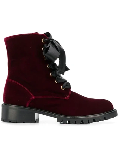 Via Roma 15 Velvet Lace-up Boots In Red