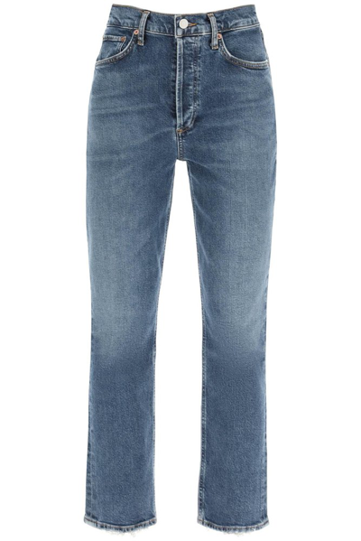 Agolde Blue Riley High-rise Straight Crop Jeans In Emulsion