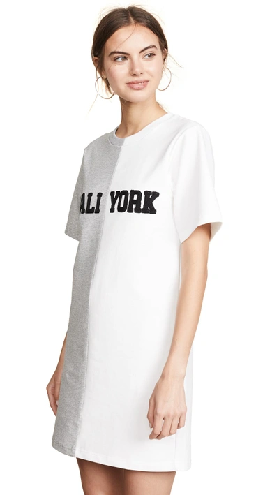 Cynthia Rowley Cali York Embroidered T-shirt Dress In Heather Grey/white With Black