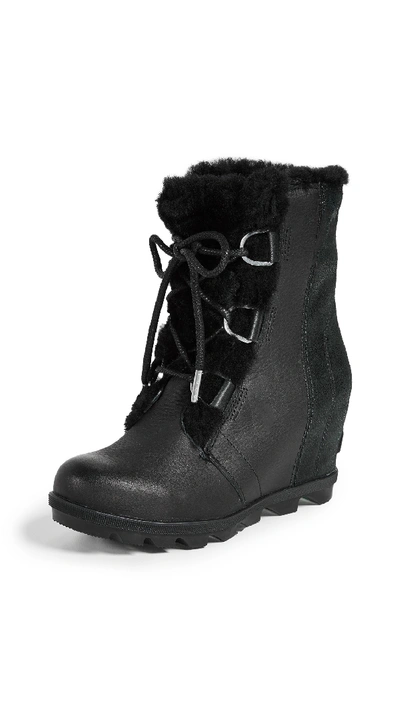 Sorel Joan Of Arctic Ii Lux Wedge Genuine Shearling Bootie In Black