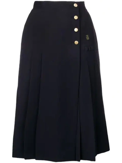 Valentino Vintage 1980's High Pleated Skirt - Blue
