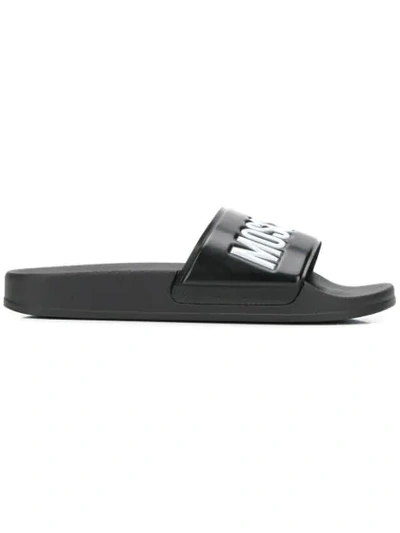 Moschino Logo Slides - Black In Black
