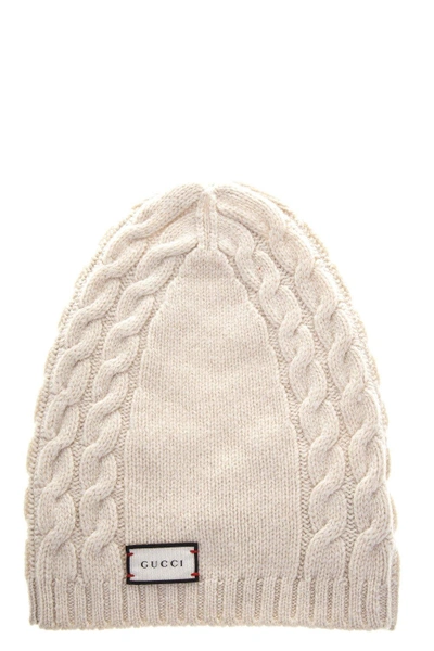 Gucci Textured Wool Beanie Hat In White