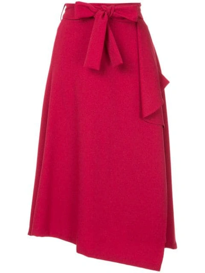 Loveless Belted Asymmetric Skirt In Red