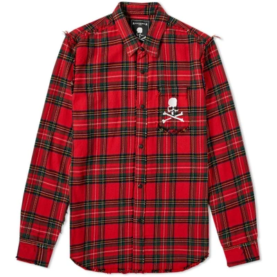 Mastermind Japan Mastermind World Embroidered Skull Check Flannel Shirt In Red