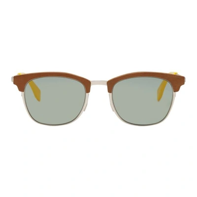 Fendi Silver And Green Square Sunglasses In Vgv.grn