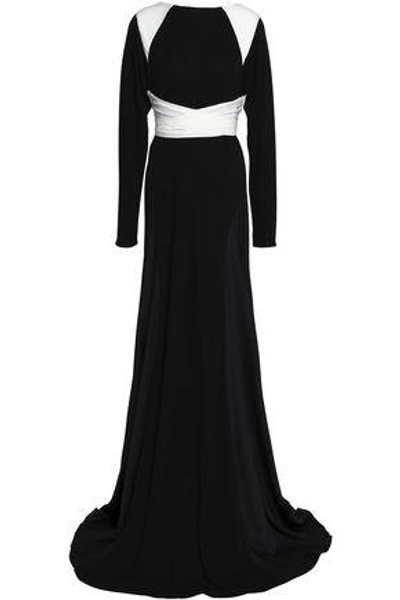 Vionnet Woman Two-tone Crepe De Chine And Stretch-jersey Gown Black