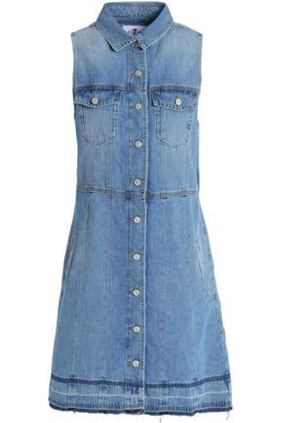 7 For All Mankind Woman Faded Denim Mini Shirt Dress Mid Denim