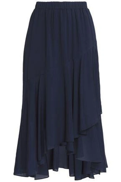 House Of Dagmar Woman Crepe De Chine Midi Skirt Navy