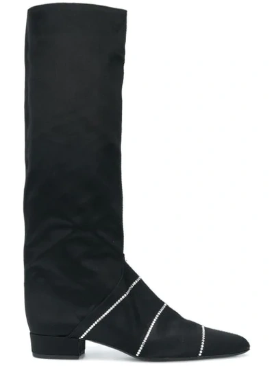 Nina Ricci Crystal Embellished Tall Boots In Black